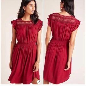 Dolan Left Coast Tansy Burgundy Smocked embroidered Midi dress small NWOT